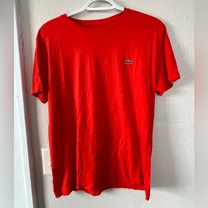 Lacoste Men's Bright Red Crew Neck Tee with Signature Croc
